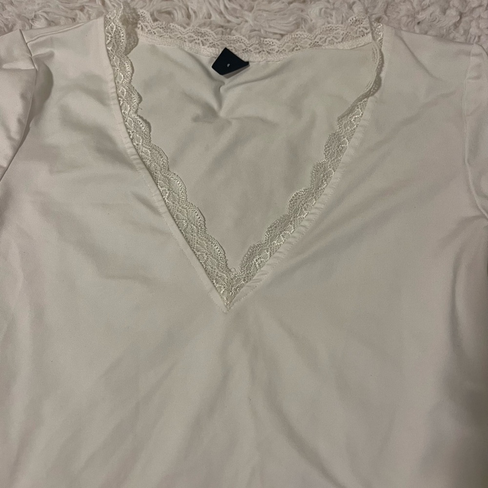 Lace-Trim V-Neck Sleep Top - White